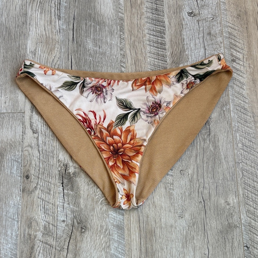 3/$30! Maaji Floral Tan Gold Reversible Bikini Bottoms